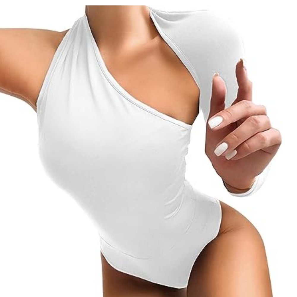 One Sleeve Asymmetric Cotton Bodysuit S *NWOT*
